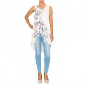 NEW ORIGAMI embroidered floral hi low vest in cream/ floral